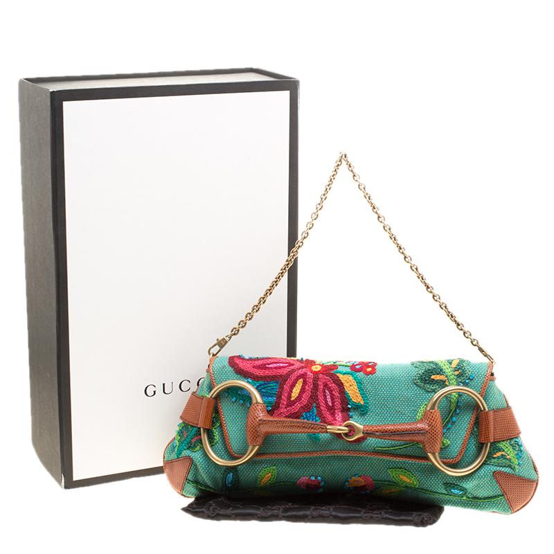 Gucci Multicolor Fabric Limited Edition Tom Ford Horsebit Chain Clutch 6
