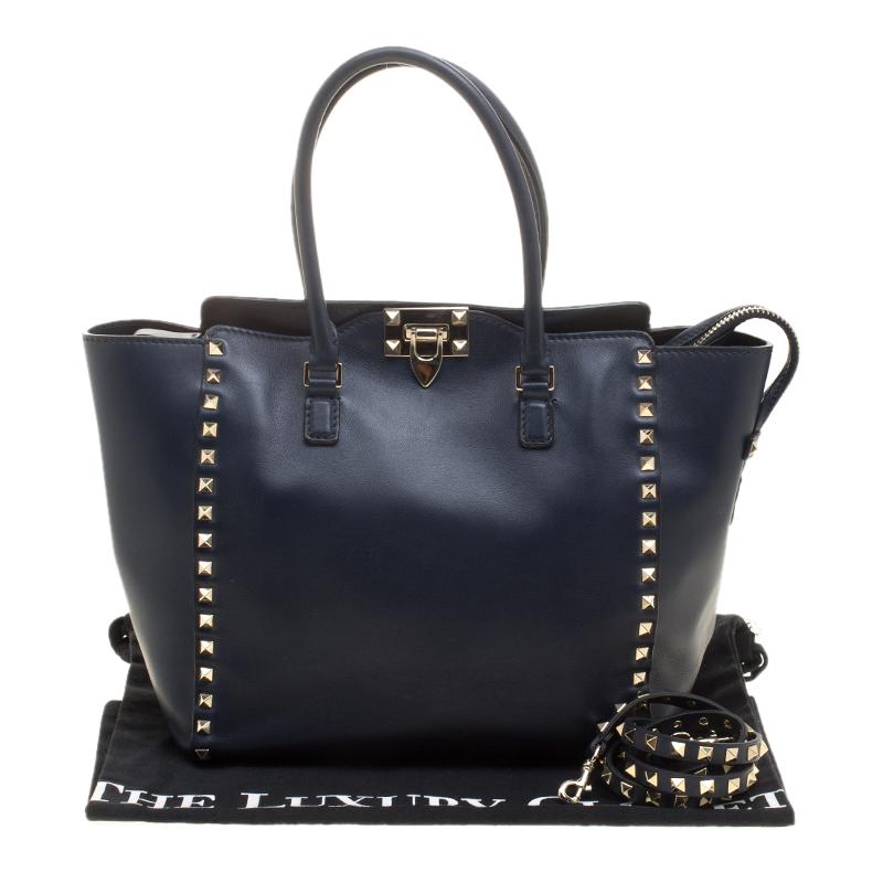 Valentino Navy Blue Leather Medium Rockstud Tote 1