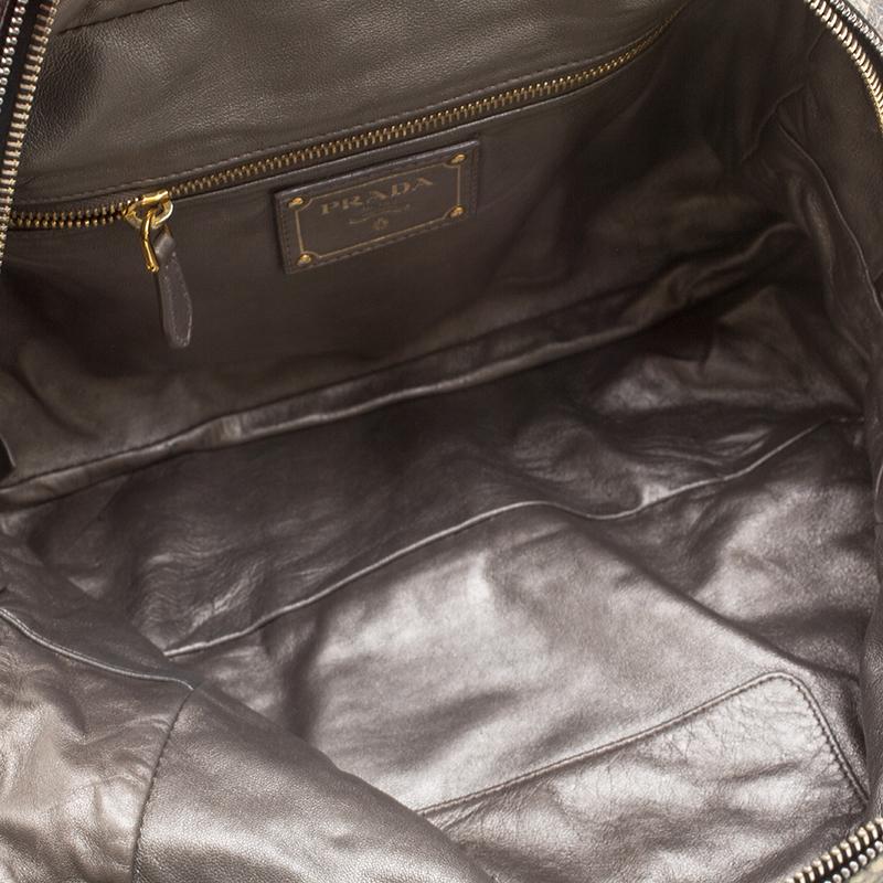 Prada Beige Talco Lace Print Cervo Leather Bowling Bag 2