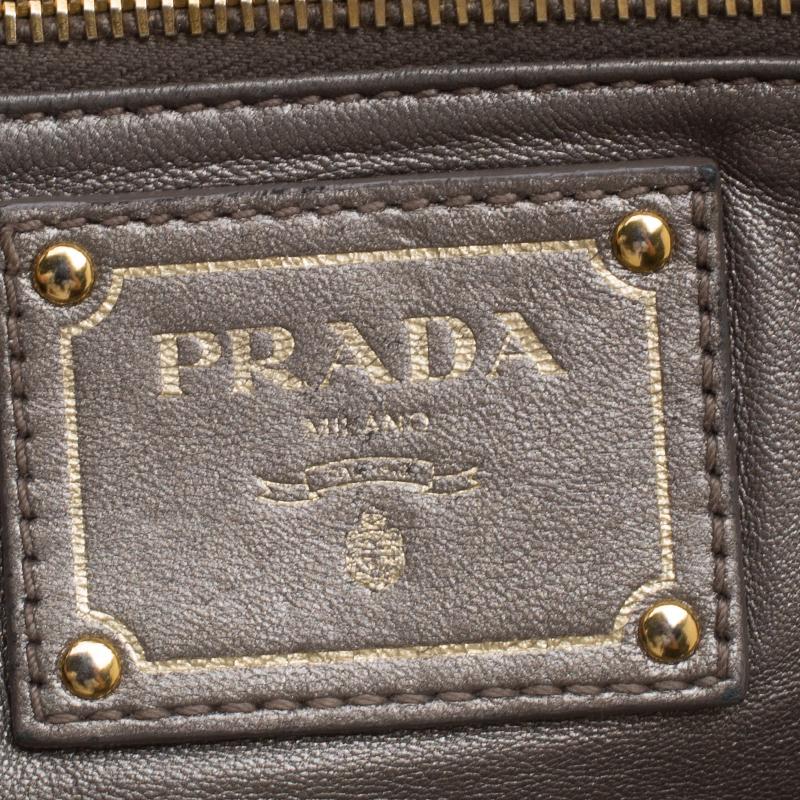 Prada Beige Talco Lace Print Cervo Leather Bowling Bag 3