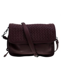 Bottega Veneta Burgundy Intrecciato Leather Drawstring Flap Shoulder Bag