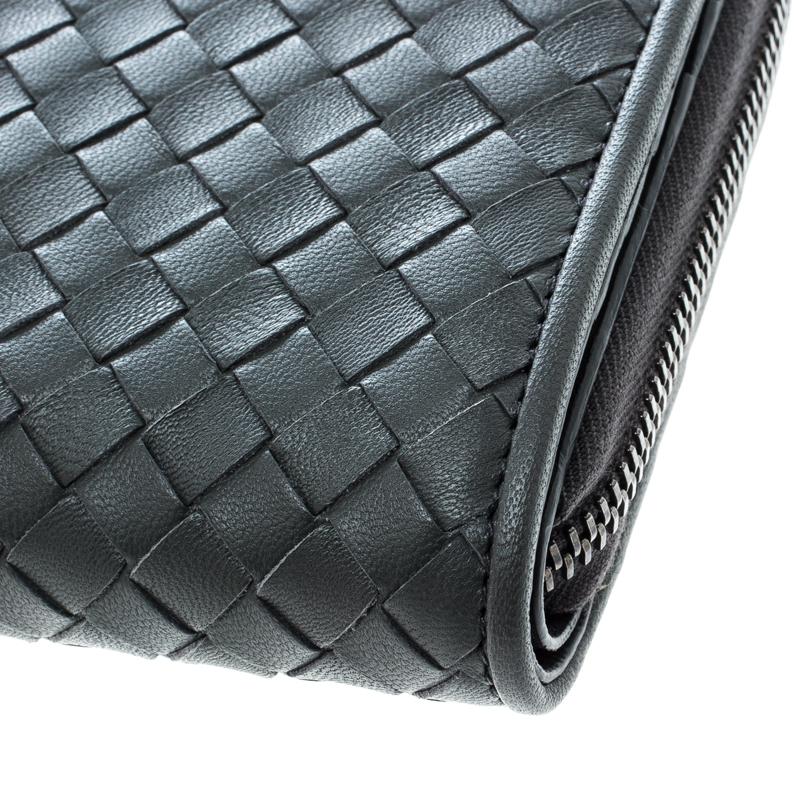 Bottega Veneta Grey Intrecciato Leather Zip Around Wallet 6