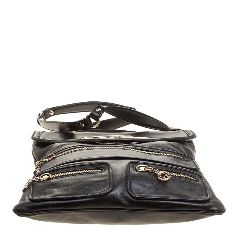 Women's Gucci Black Leather Britt Messenger Bag