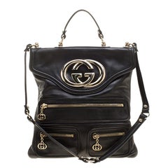 Gucci Black Leather Britt Messenger Bag