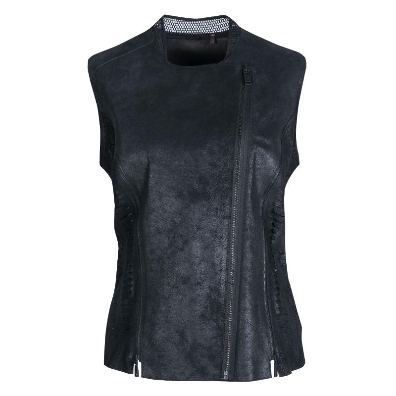 Elie Tahari Black Distressed Lamb Leather Victoria Vest M