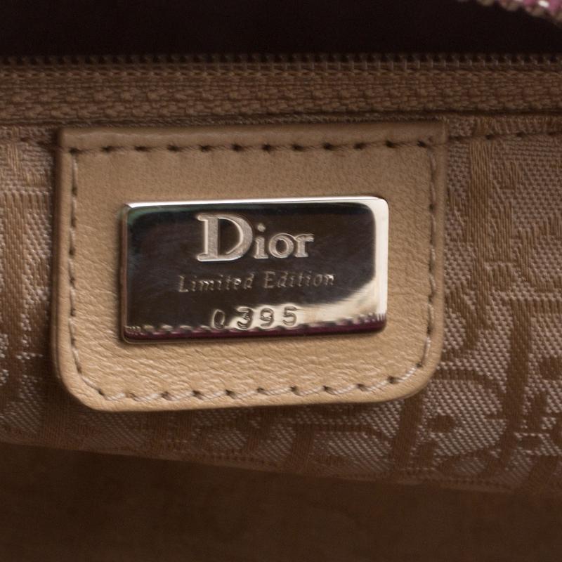 Dior Beige/Pink Straw and Leather Flower Detective Satchel 2