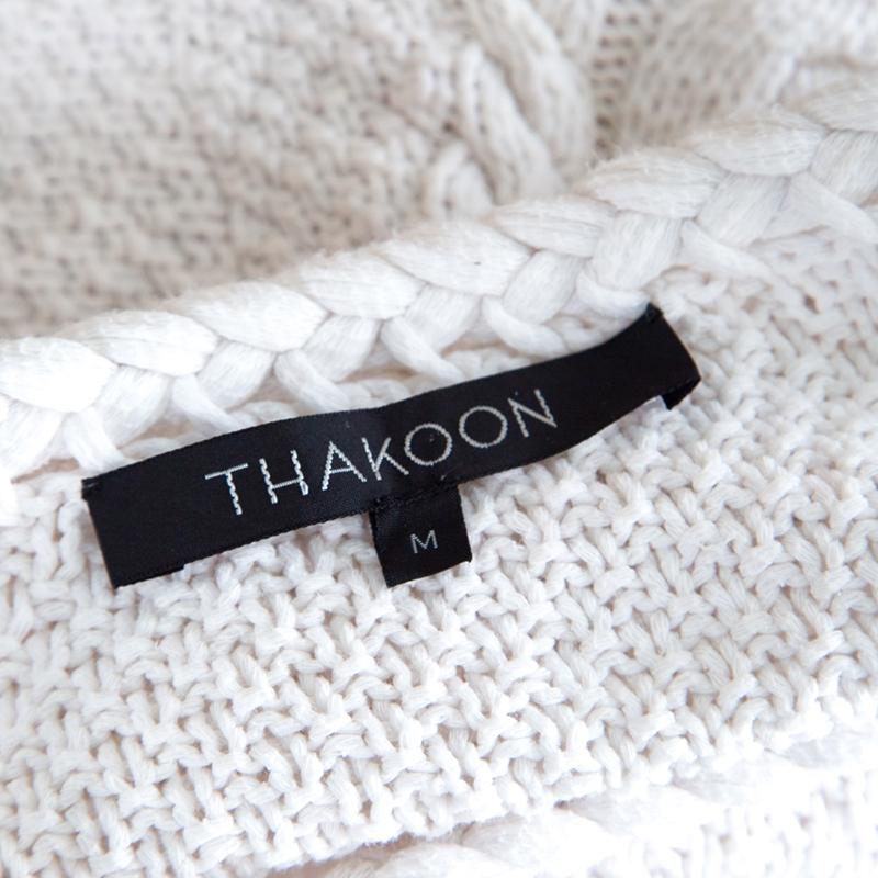 Thakoon Off White Chunky Perforated Knit Rib Trim Short Sleeve Top M In Good Condition In Dubai, Al Qouz 2