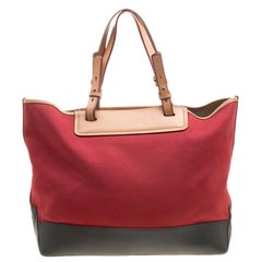 Bally Tri Color Canvas Shopper Tote w Pouch