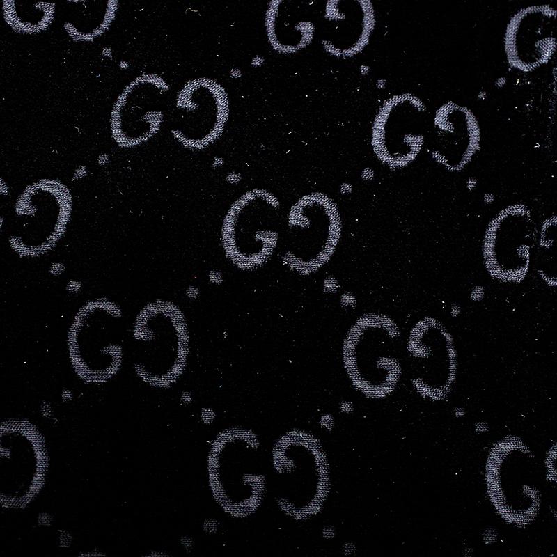 Gucci Black Velvet and Satin Guccissima Pattern Tassel Detail Scarf In Good Condition In Dubai, Al Qouz 2