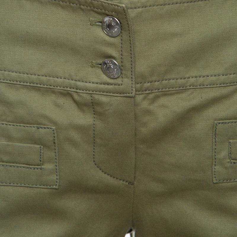 Dior Boutique Vintage Khaki Green Cotton and Linen Flared Pants S In Good Condition In Dubai, Al Qouz 2