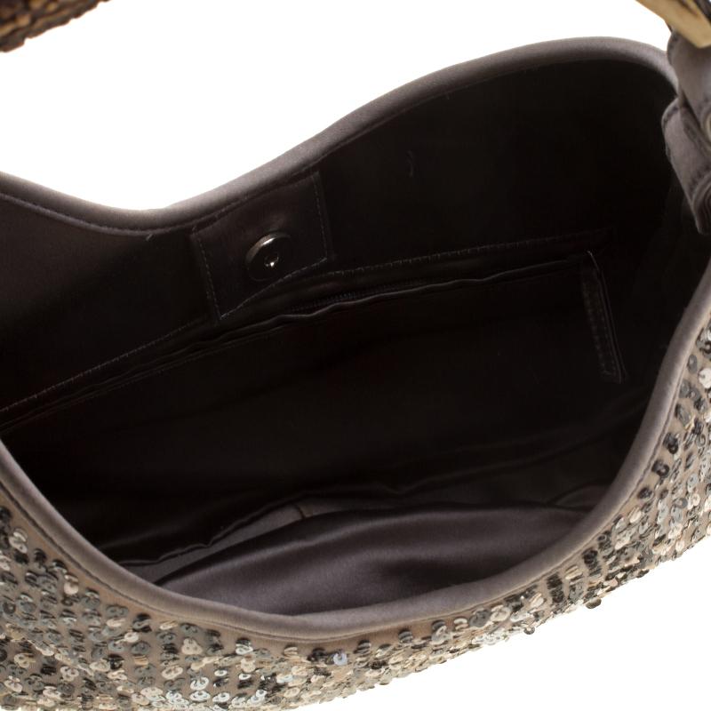 Gray Saint Laurent Grey Sequins and Satin Mombasa Shoulder Bag