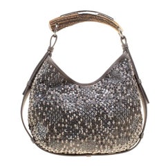 Saint Laurent Grey Sequins and Satin Mombasa Shoulder Bag