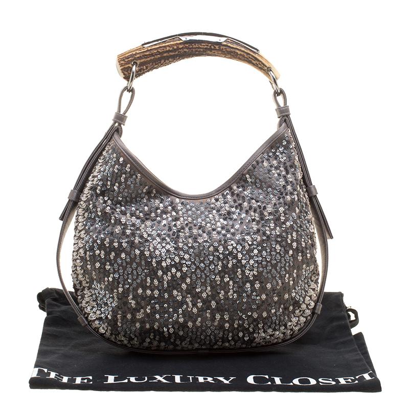 Saint Laurent Grey Sequins and Satin Mombasa Shoulder Bag 3