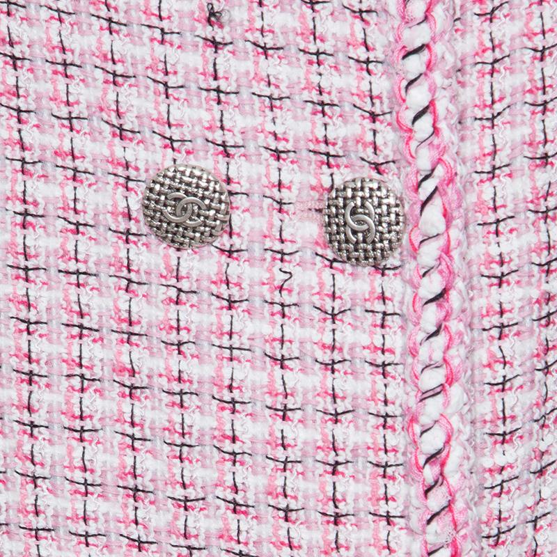 Chanel Pink and White Textured Double Breasted Jacket L In Good Condition In Dubai, Al Qouz 2