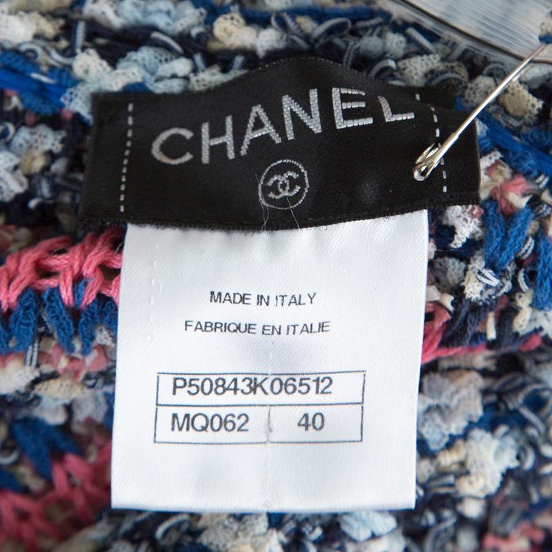 Women's Chanel Multicolor Textured Knit Short Sleeve Dress M