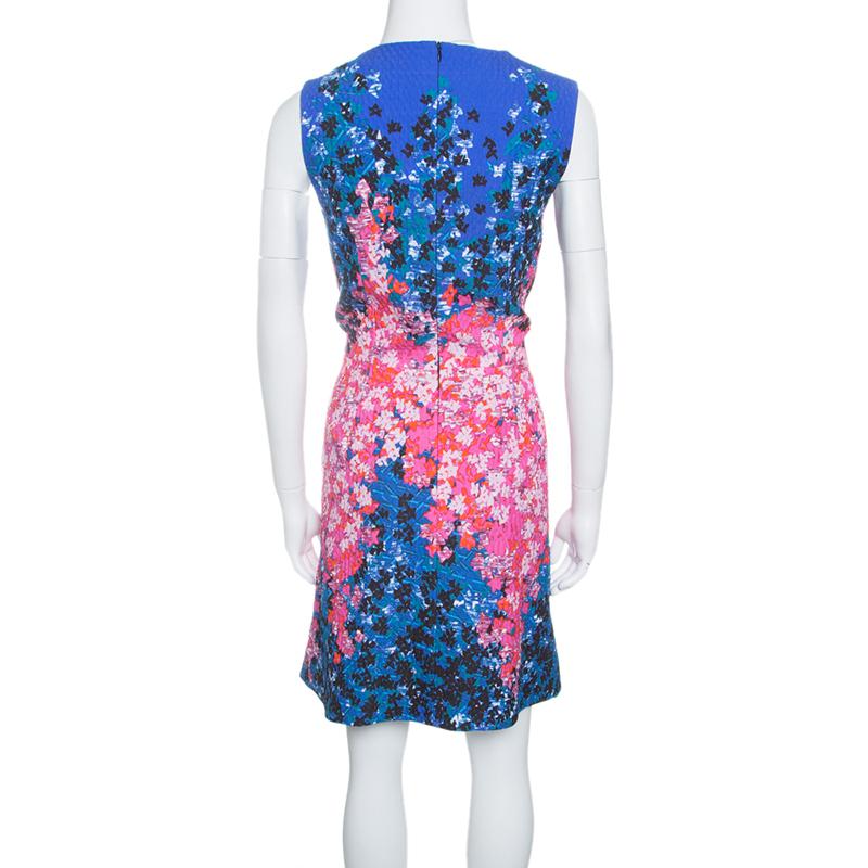 Gray Peter Pilotto Multicolor Floral Printed Kristen Cotton Blend Cloque Dress L