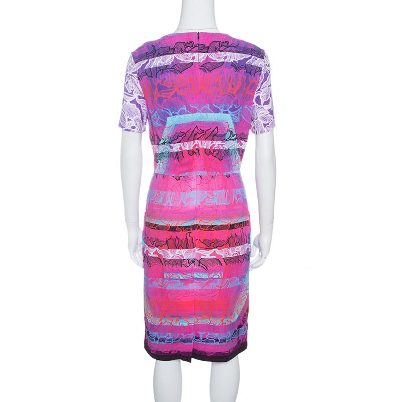 Purple Peter Pilotto Multicolor Orchid Beam Print Short Sleeve Dress M