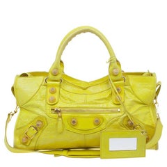 Balenciaga Yellow Lambskin Leather Giant 21 Gold City Bag