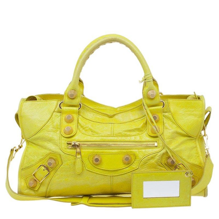 Yellow Lambskin Leather Giant Gold City Bag 1stDibs