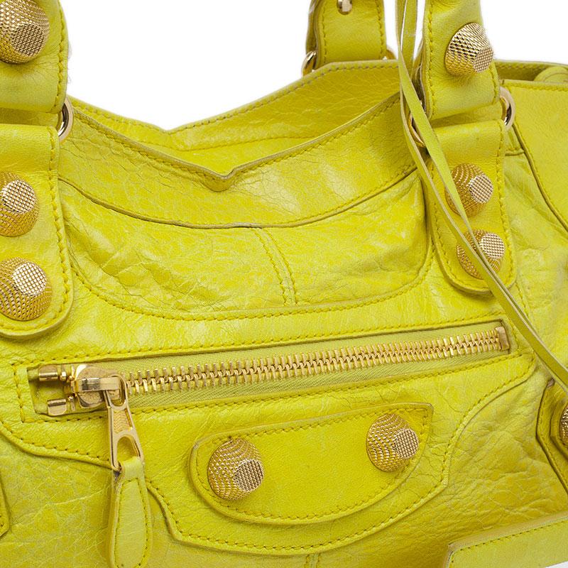 Balenciaga Yellow Lambskin Leather Giant 21 Gold City Bag 3