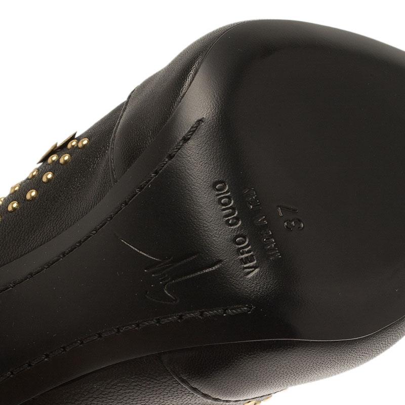 Women's Giuseppe Zanotti Black Studded Leather Coline Peep Toe Mid Calf Boots Size 37