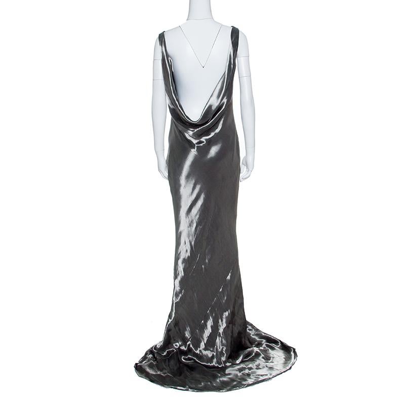 Black Alexander McQueen Metallic Silver Draped Sleeveless Gown M