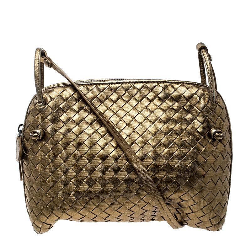 Bottega Veneta Gold Intrecciato Nappa Leather Crossbody Bag