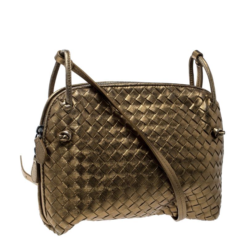 Women's Bottega Veneta Gold Intrecciato Nappa Leather Crossbody Bag