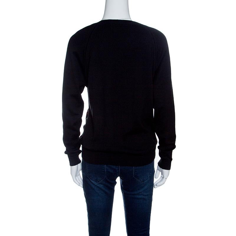 Hermes Black Printed Silk Paneled Cashmere Sweater S In Good Condition In Dubai, Al Qouz 2