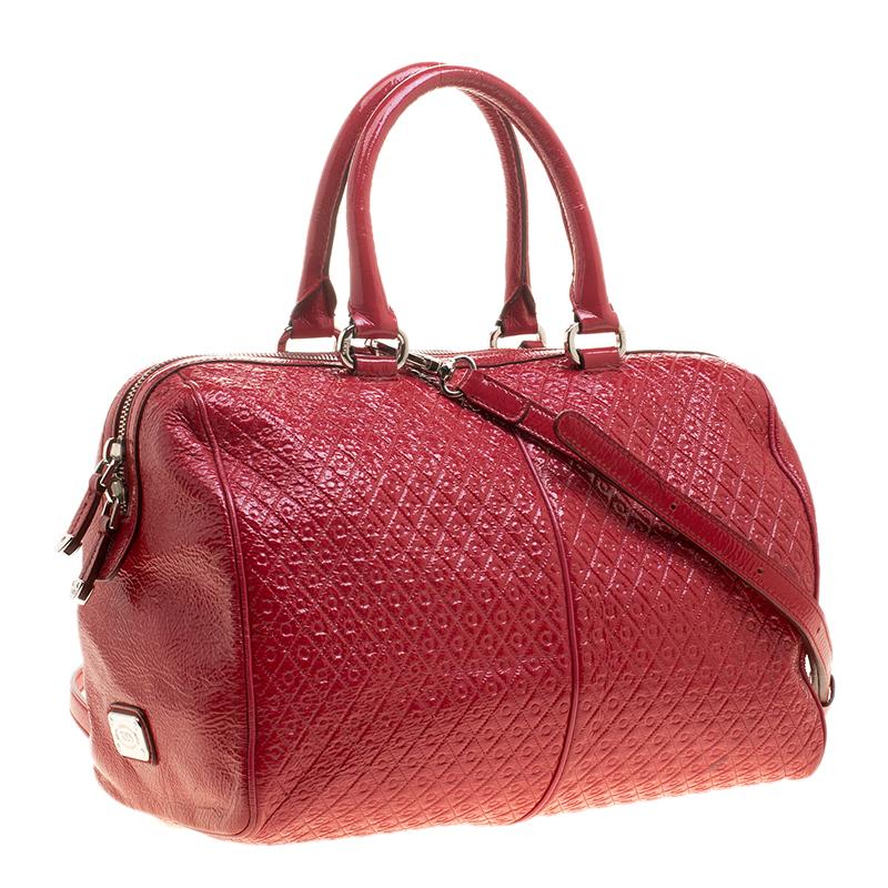 Tod's Red Signature Patent Leather Bauletto Satchel For Sale at 1stDibs