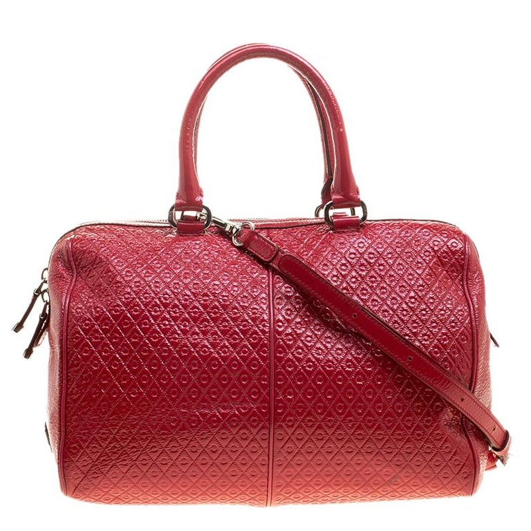 Tod's Red Signature Patent Leather Bauletto Satchel For Sale at 1stDibs