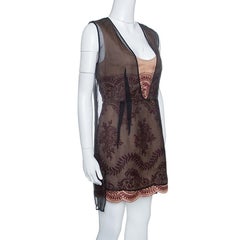 Stella McCartney Black and Beige Floral Embroidered Layered Organza Dress M