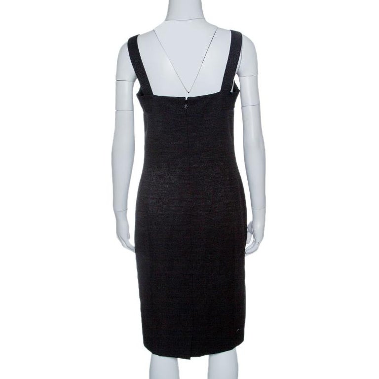 Chanel Black Textured Patch Pocket Detail Sleeveless Dress M For Sale ...