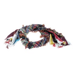 Chanel Multicolor Printed Silk Fringed Edged Scarf