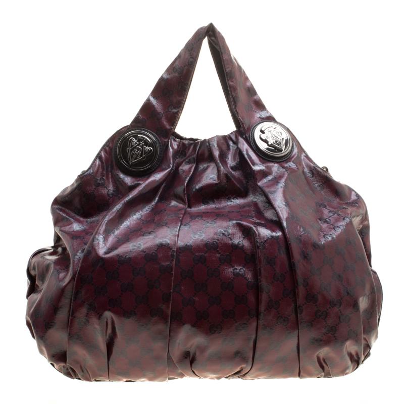 Gucci Maroon GG Crystal Coated Canvas Large Hysteria Hobo
