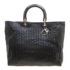 Dior Black Woven Leather Large Soft Lady Dior Tote