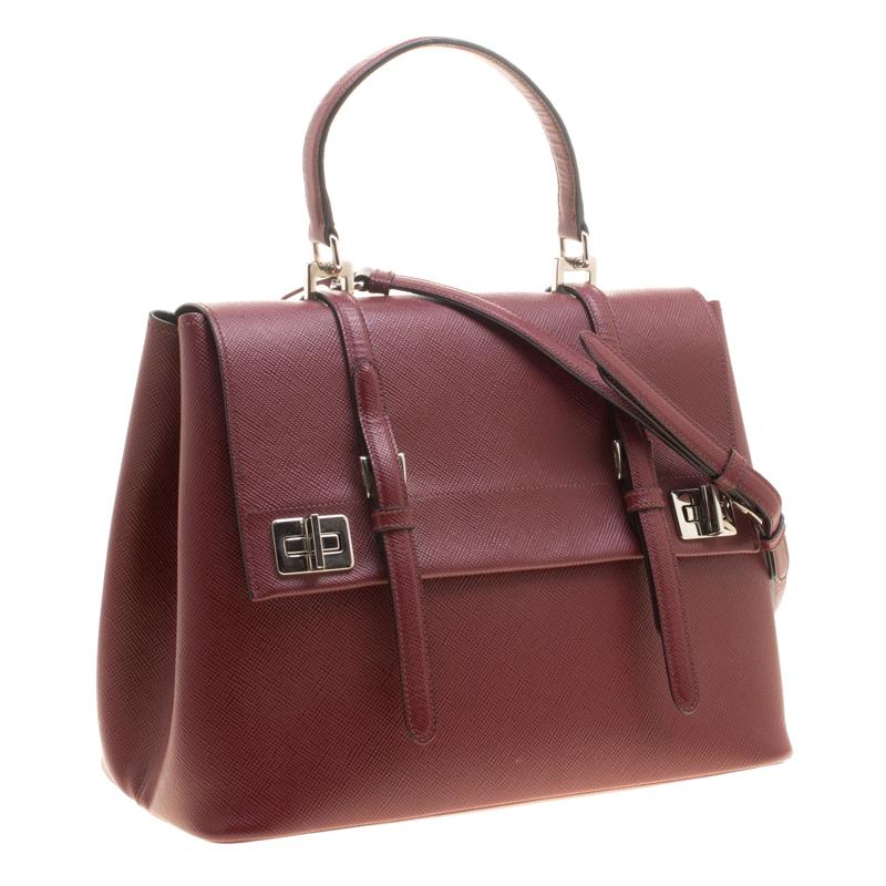 Prada Burgundy Saffiano Lux Leather Top Handle Bag 5