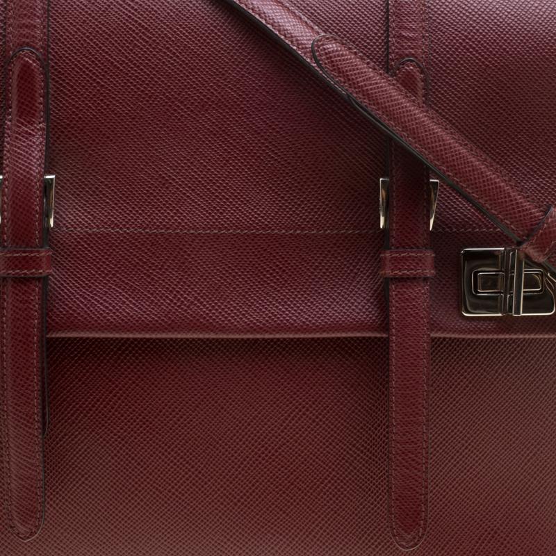 Prada Burgundy Saffiano Lux Leather Top Handle Bag 2