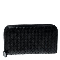 Bottega Veneta Black Intrecciato Nappa Leather Zip Wallet