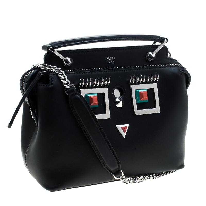 Fendi Black Leather Small Dotcom Shoulder Bag In Excellent Condition In Dubai, Al Qouz 2