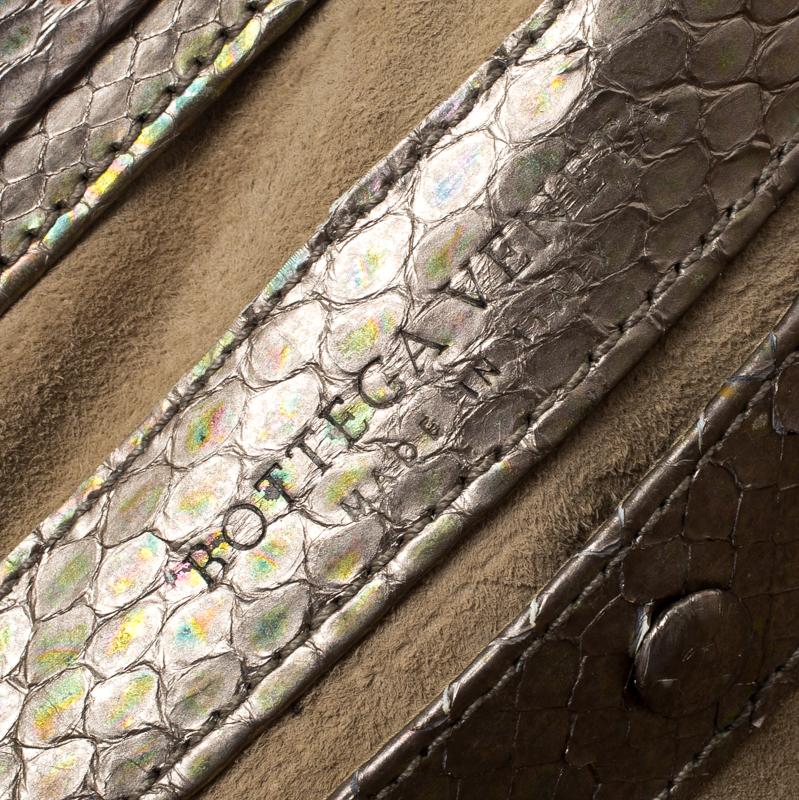 Bottega Veneta Silver/Bronze Metallic Fabric Satchel In Good Condition In Dubai, Al Qouz 2