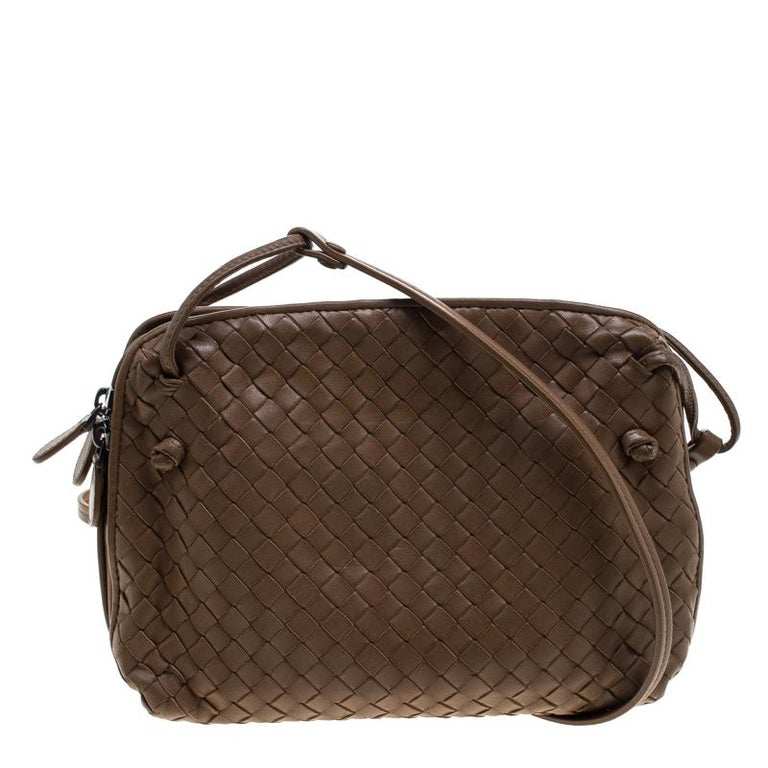 Bottega Brown Intrecciato Nappa Leather Double Zip Crossbody Bag at 1stDibs