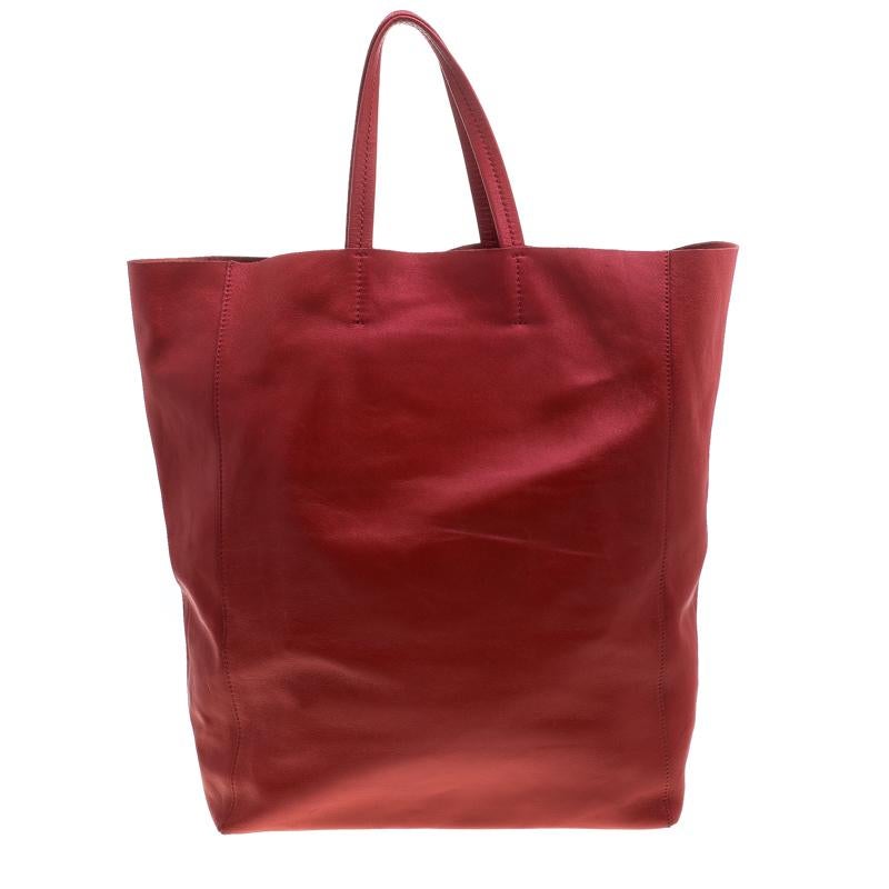 Celine Red Leather Cabas Tote