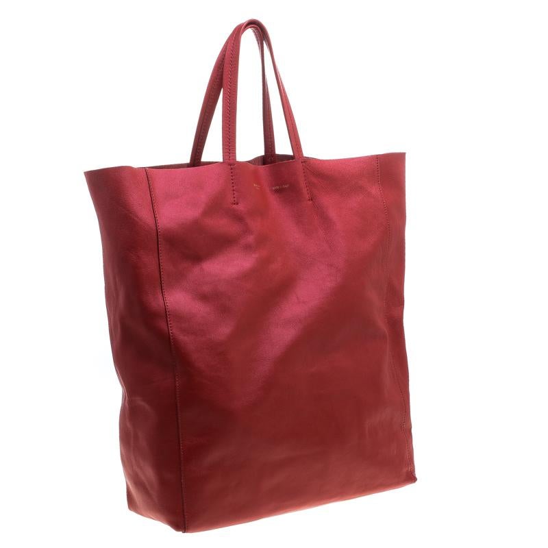 Brown Celine Red Leather Cabas Tote