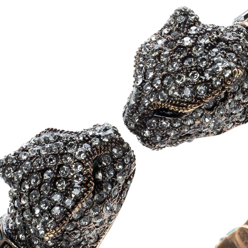 Roberto Cavalli Crystal Embellished Panther Open Cuff Bangle 2