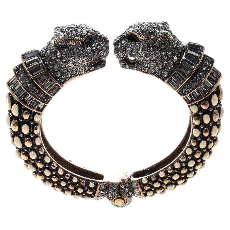 Roberto Cavalli Crystal Embellished Panther Open Cuff Bangle 1