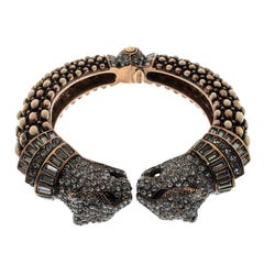Roberto Cavalli Crystal Embellished Panther Open Cuff Bangle