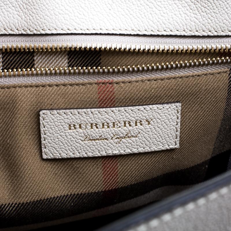 Women's Burberry Off White Leather Medium Buckle Tote