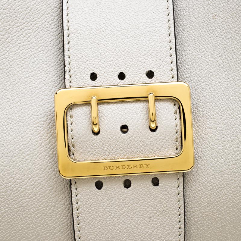 Burberry Off White Leather Medium Buckle Tote 1