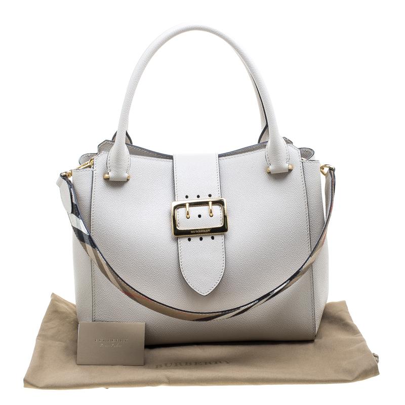 Burberry Off White Leather Medium Buckle Tote 3